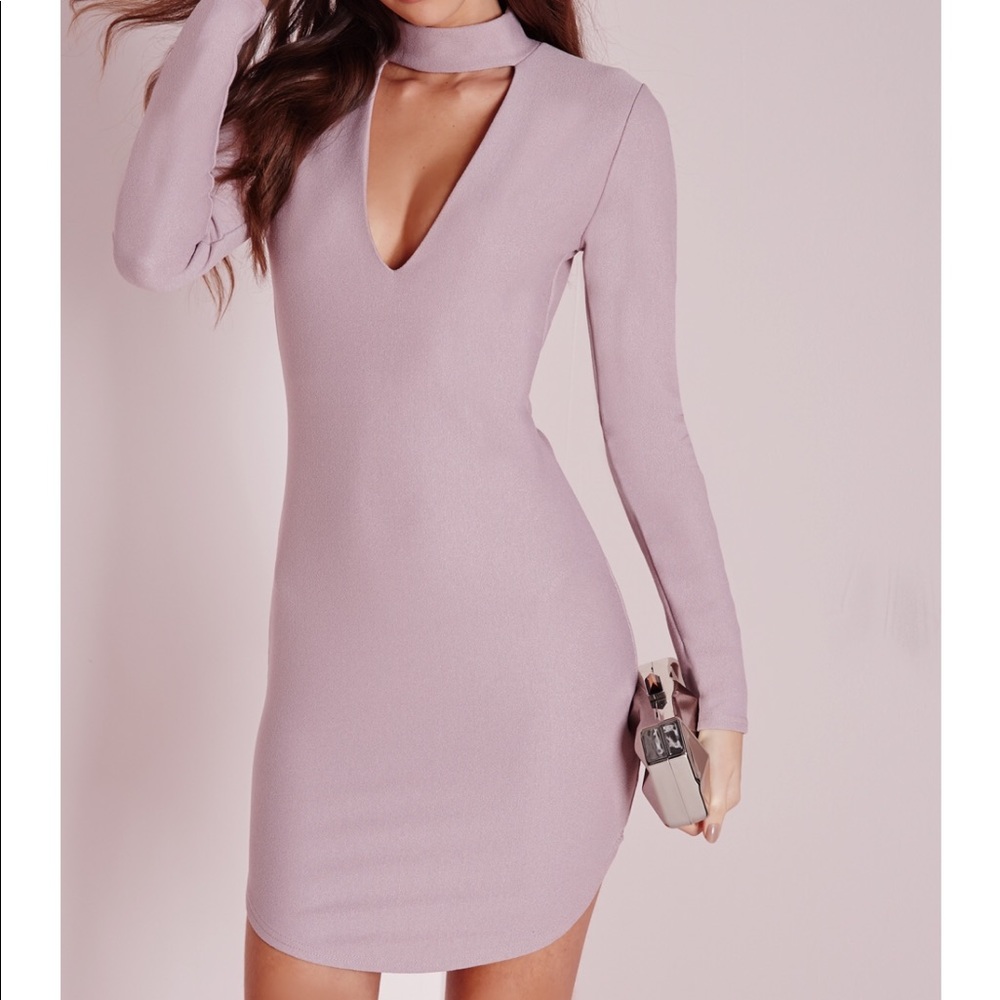 crepe choker curve hem cut out bodycon dress mauve